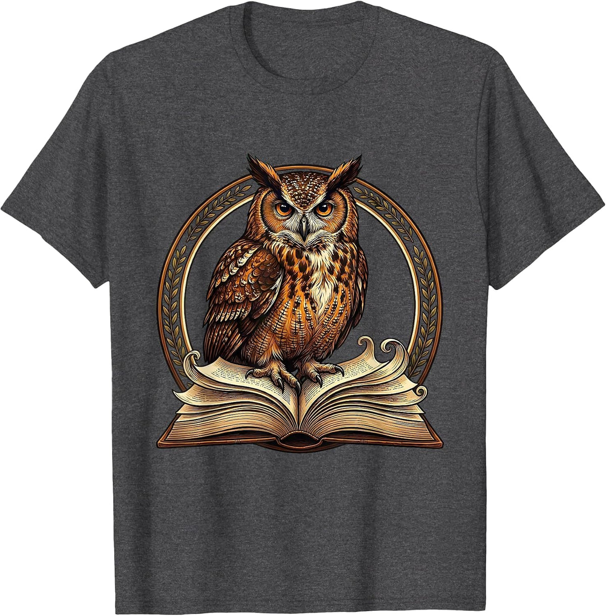 Wise Owl on Open Book Teacher Gift Design T-Shirt - Dark Heather Grey