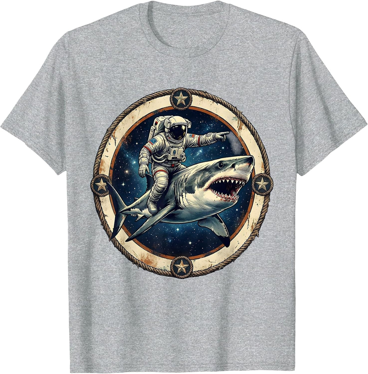 Men's Astronaut Riding a Shark Through Outer Space T-Shirt - Heather Grey