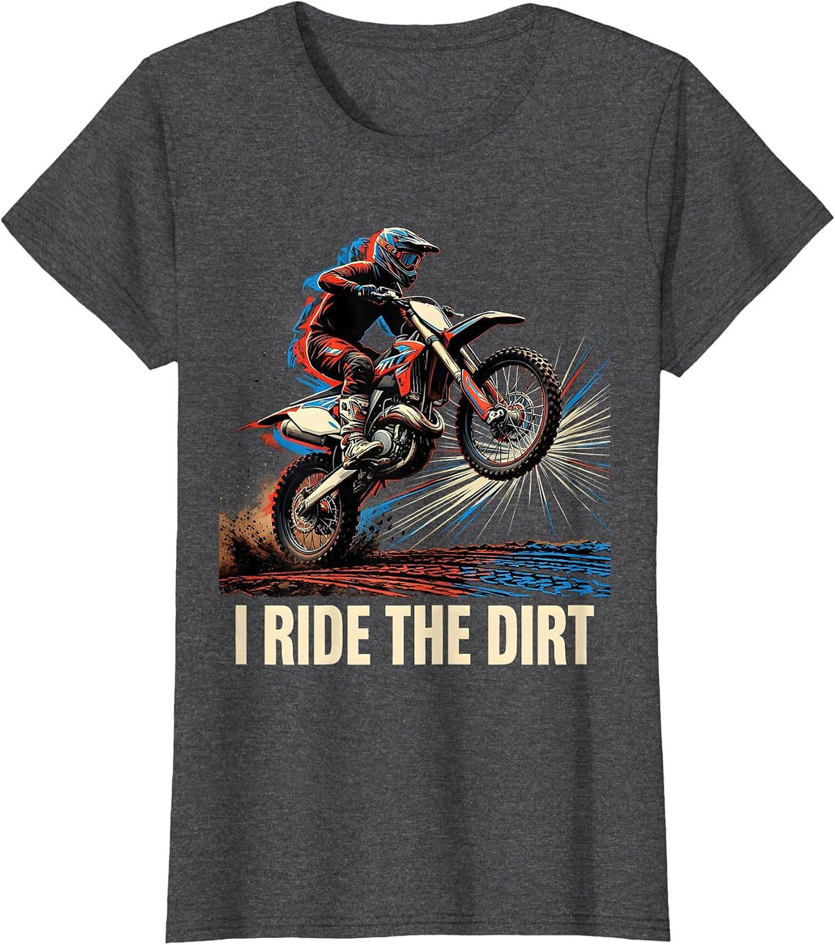 Women's I Ride The Dirt Futurist Dynamism Dirt Bike Motocross Rider T-Shirt - Dark Heather Grey