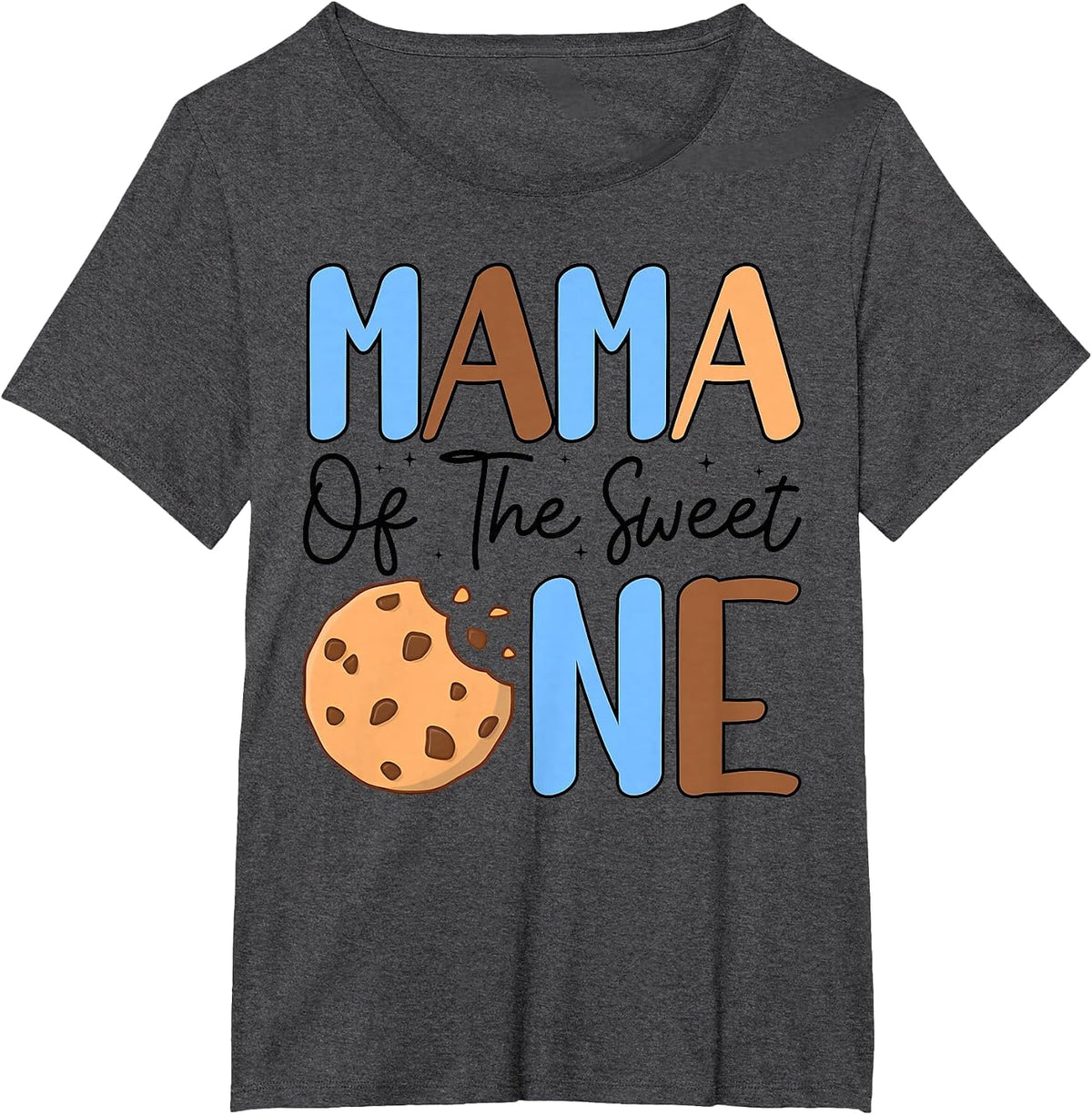 Mama of The Sweet One Cookies & Milk 1st Birthday Family T-Shirt - Dark Heather Grey