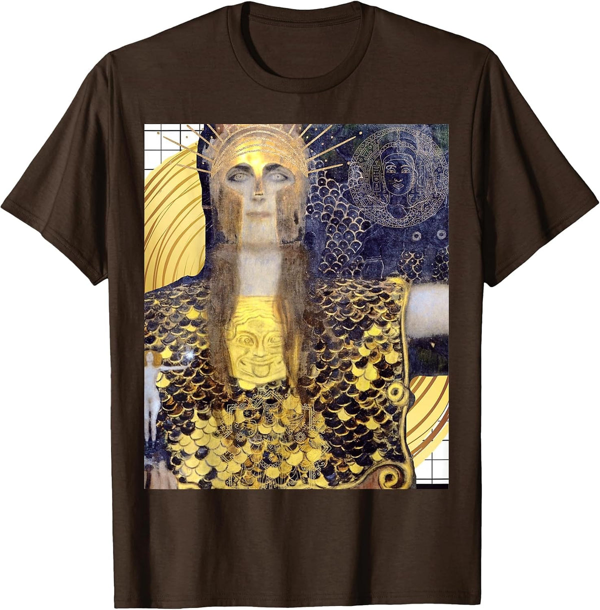Athena Greek Goddess Art War and Peace Klimt's Pallas Athena T-Shirt - Brown