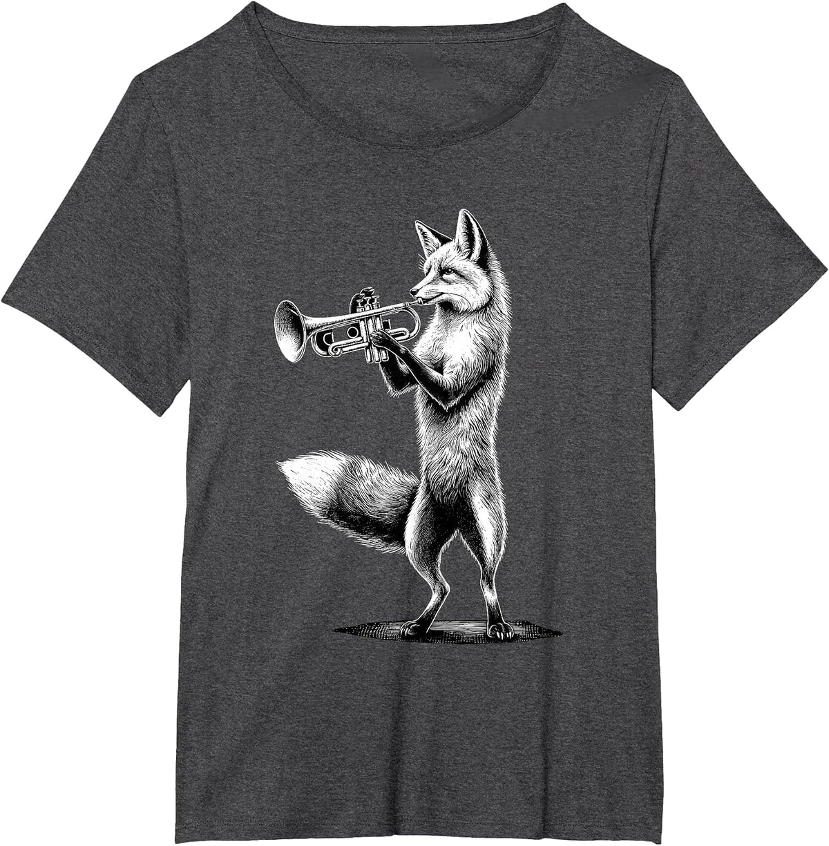 Fox Playing Trumpet Trumpeter Instrument Musician T-Shirt - Dark Heather Grey