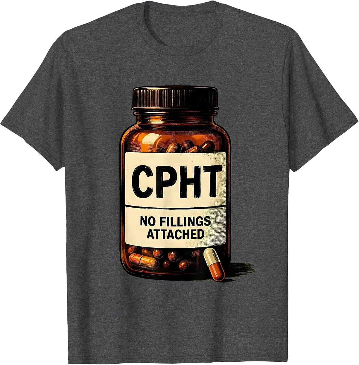 CPhT No Fillings Attached Vintage Cute Pharmacy Technician T-Shirt - Dark Heather Grey