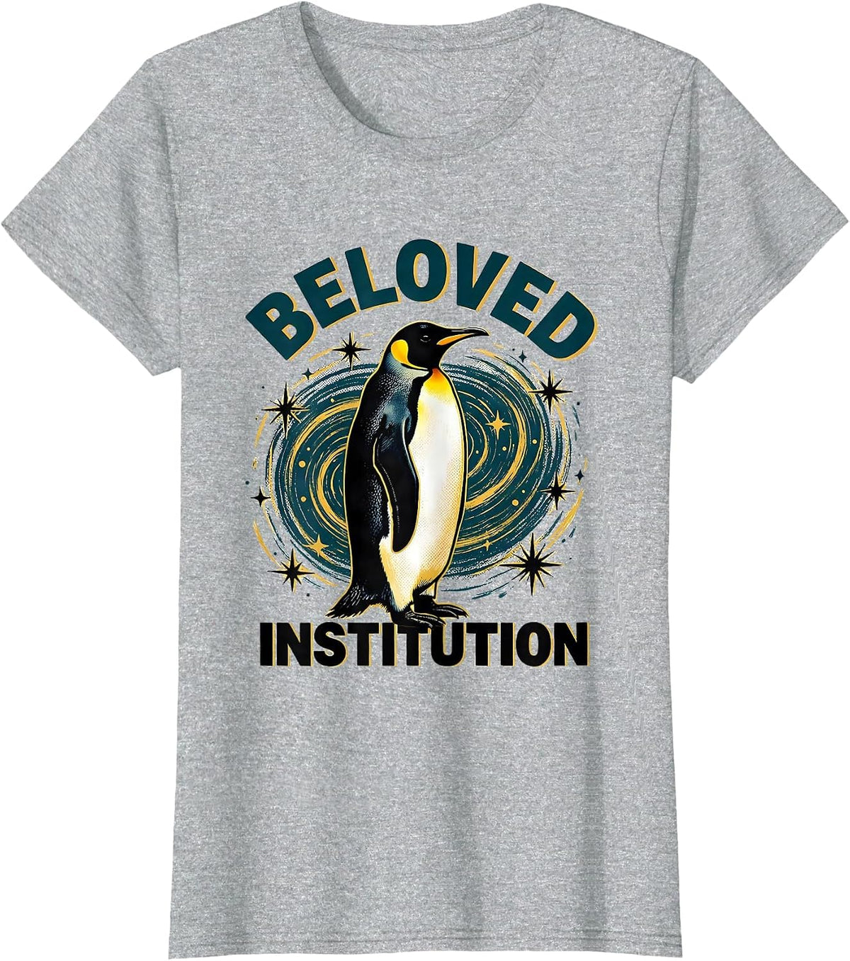 Women's Beloved Institution Penguin Van Gogh Starry Night Animal T-Shirt - Heather Grey