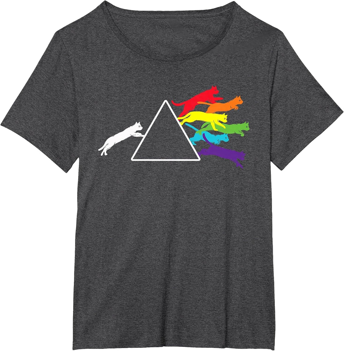 Schrödinger's Rainbow Cats Prism Split Light Spectrum T-Shirt - Dark Heather Grey