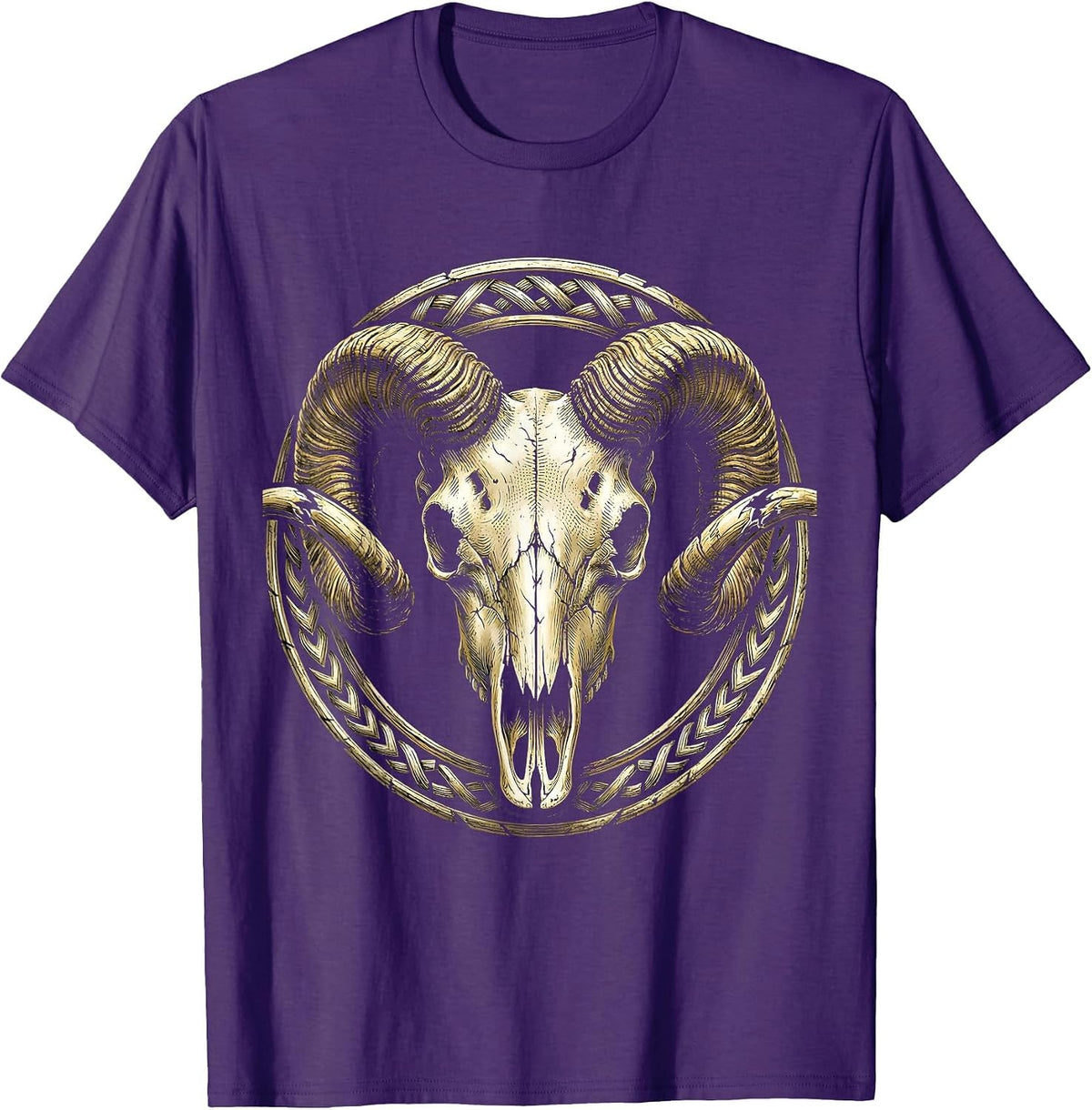 Ram Skull Broken Horns Metal Graphic Design T-Shirt - Purple