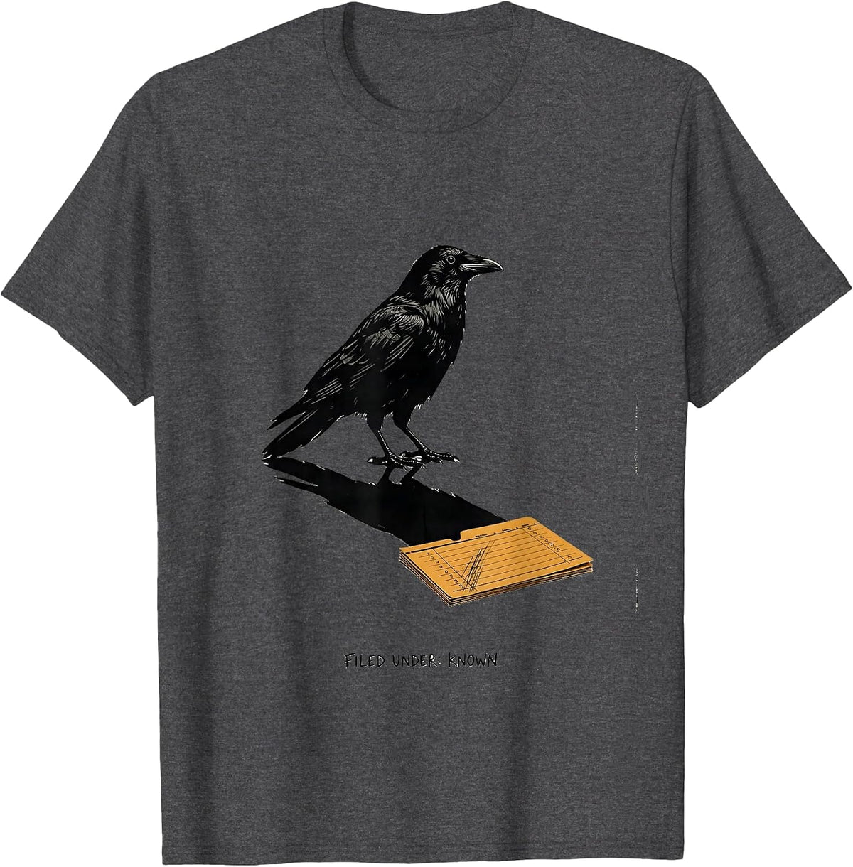 Men's Filed Under: Known Conceptual Crow Fan Bird Lover Humor T-Shirt - Dark Heather Grey
