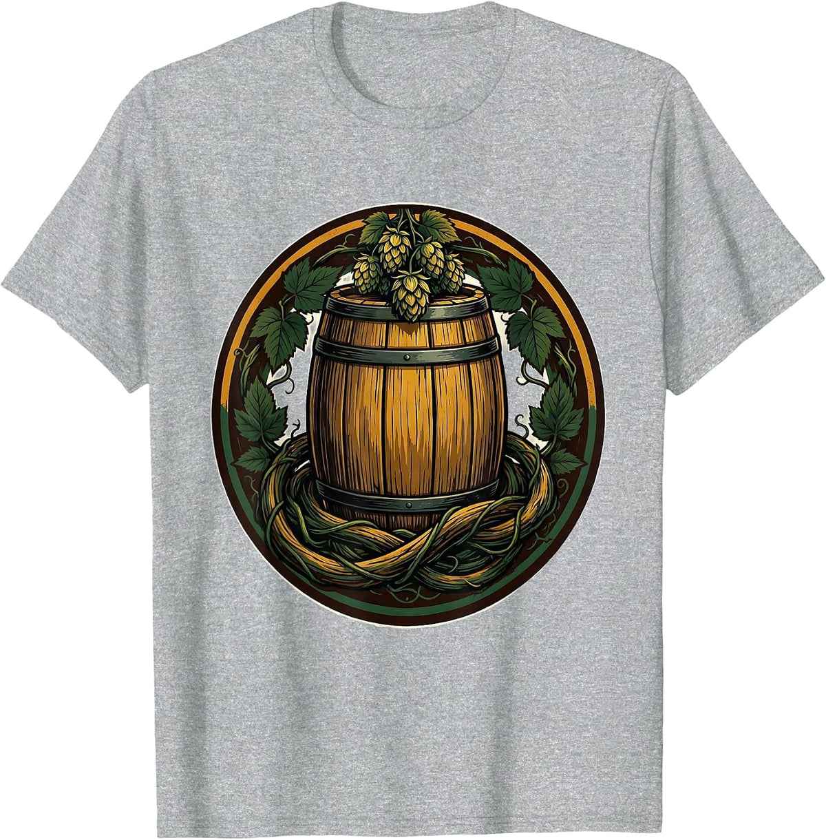 Men's Hop Vines and Barrel Craft Beer Illustration T-Shirt - Heather Grey