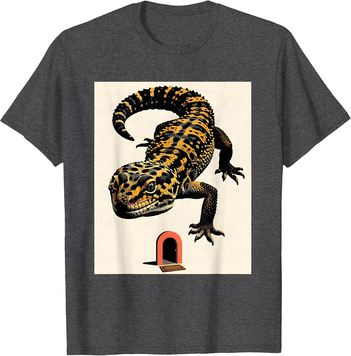Leopard Gecko Blocking Door Funny Reptile Lover Gift T-Shirt - Dark Heather Grey