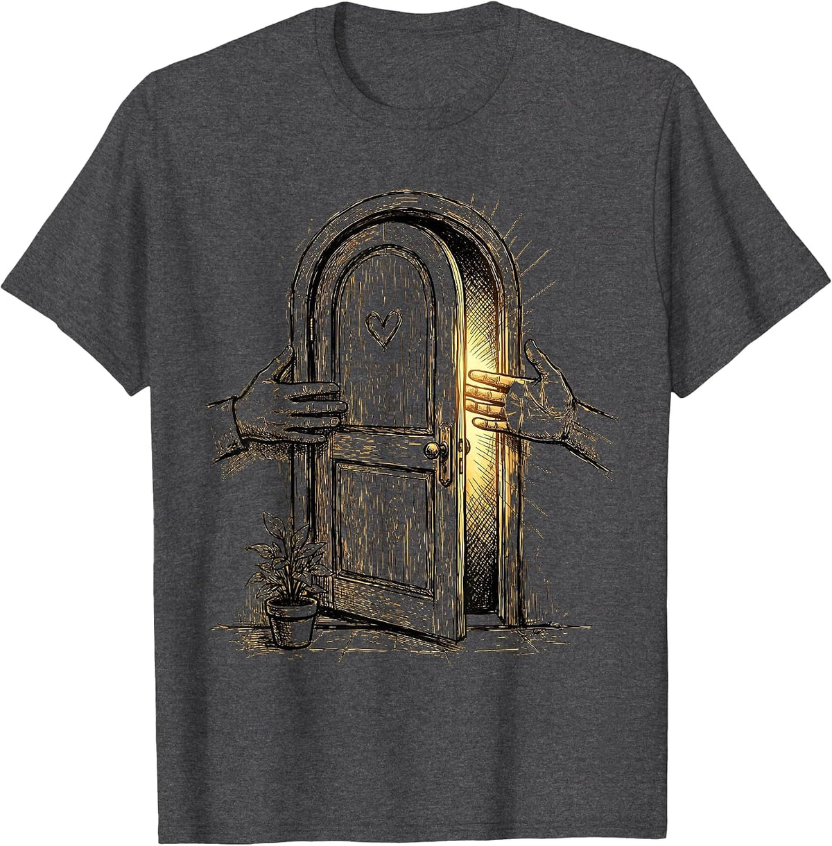 Social Worker Open Door Warm Light Graphic Tee T-Shirt - Dark Heather Grey