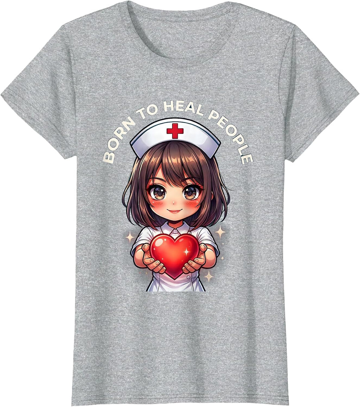 Women's Born to Heal People Nurse Graphic Design T-Shirt - Heather Grey