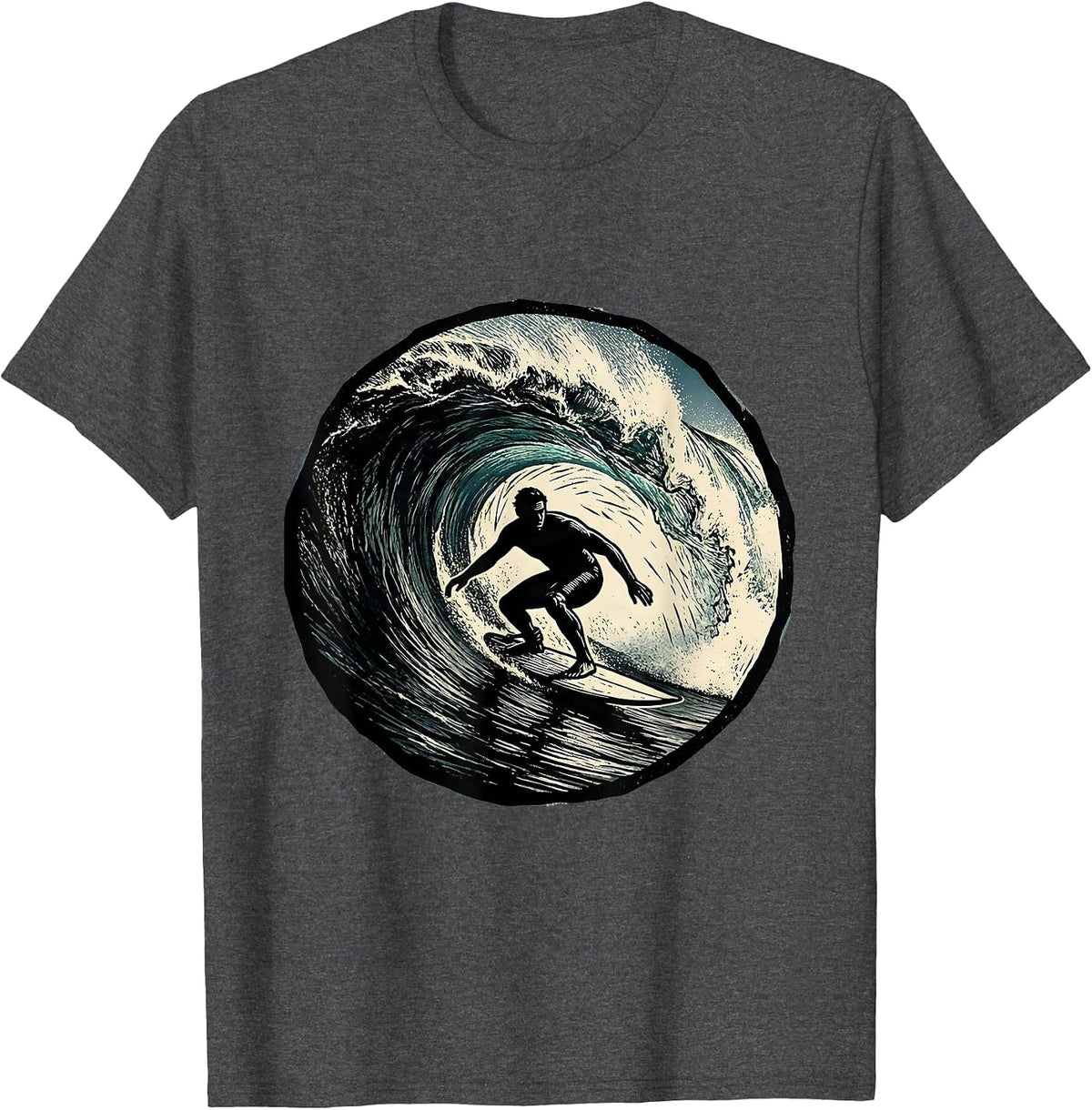 Hawaiian Surfer Riding Massive Curling Wave T-Shirt - Dark Heather Grey