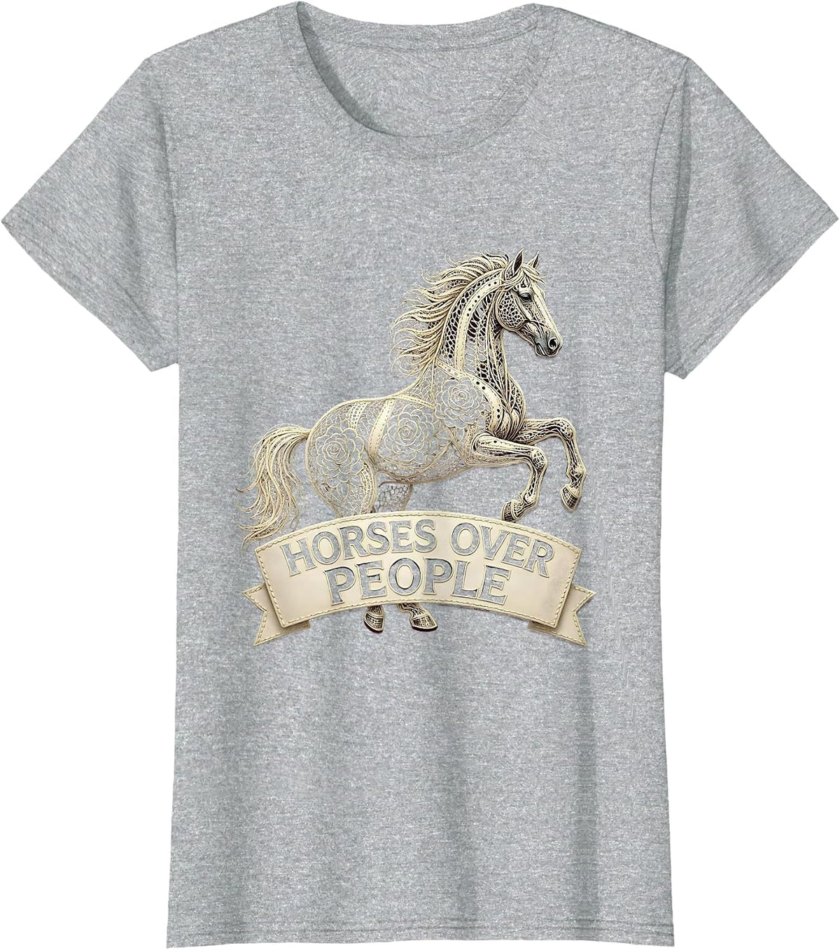 Women's Horses Over People Equestrian Lover Design T-Shirt - Heather Grey