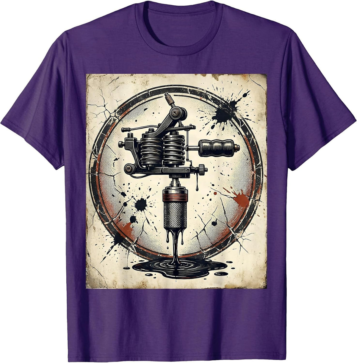 Tattoo Machine Dripping Ink Bold Graphic Design T-Shirt - Purple