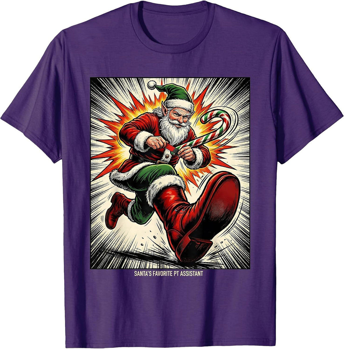Santa's Favorite PT Assistant Comic Book Physical Therapy T-Shirt - Purple
