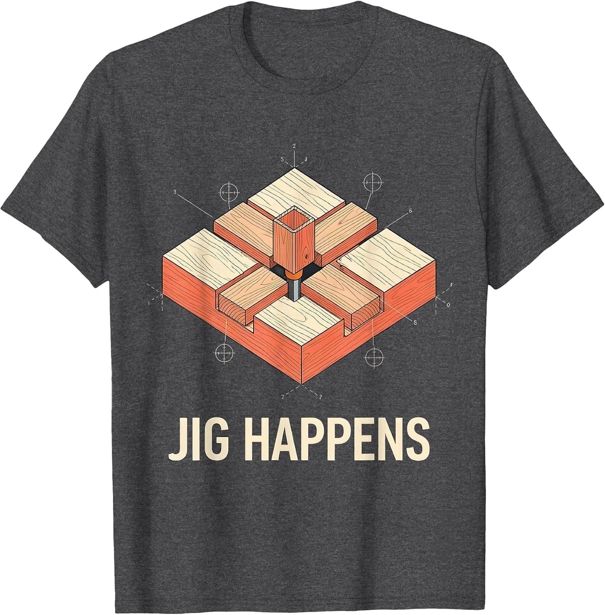 Men's Jig Happens Funny Woodworking Carpenter Dad Humor Gift T-Shirt - Dark Heather Grey