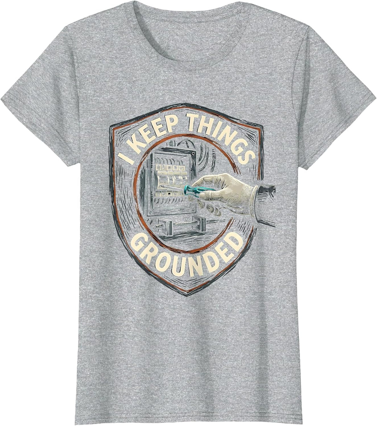 I Keep Things Grounded Funny Electrician Skeleton Humor T-Shirt - Heather Grey