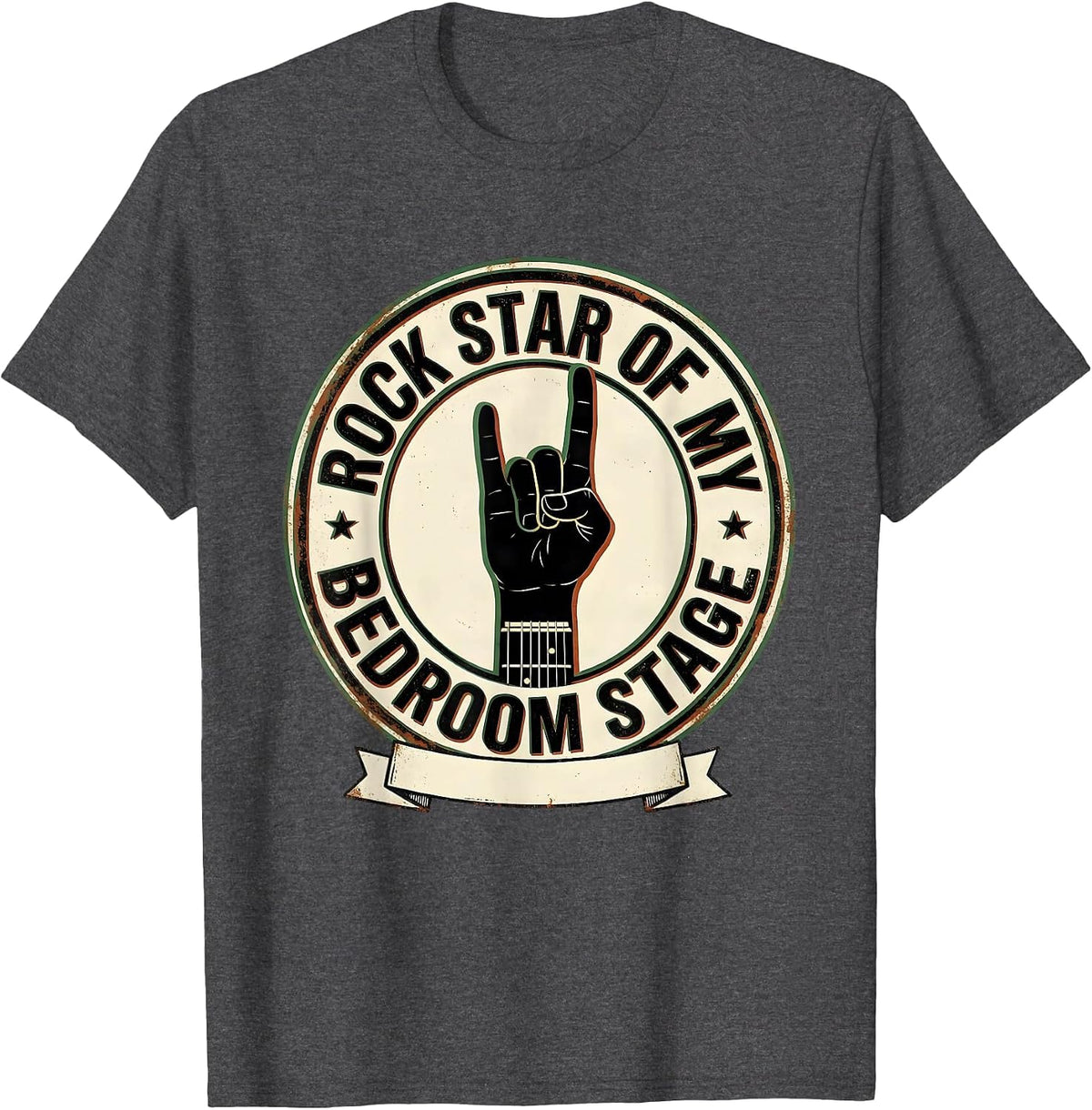 Men's Rock Star Of My Bedroom Stage Vintage Rock Fan Humor T-Shirt - Dark Heather Grey