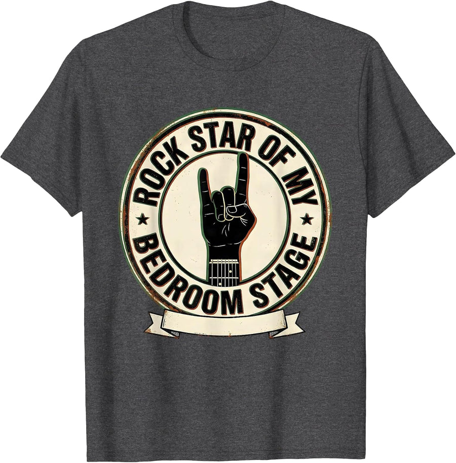 Men's Rock Star Of My Bedroom Stage Vintage Rock Fan Humor T-Shirt - Dark Heather Grey
