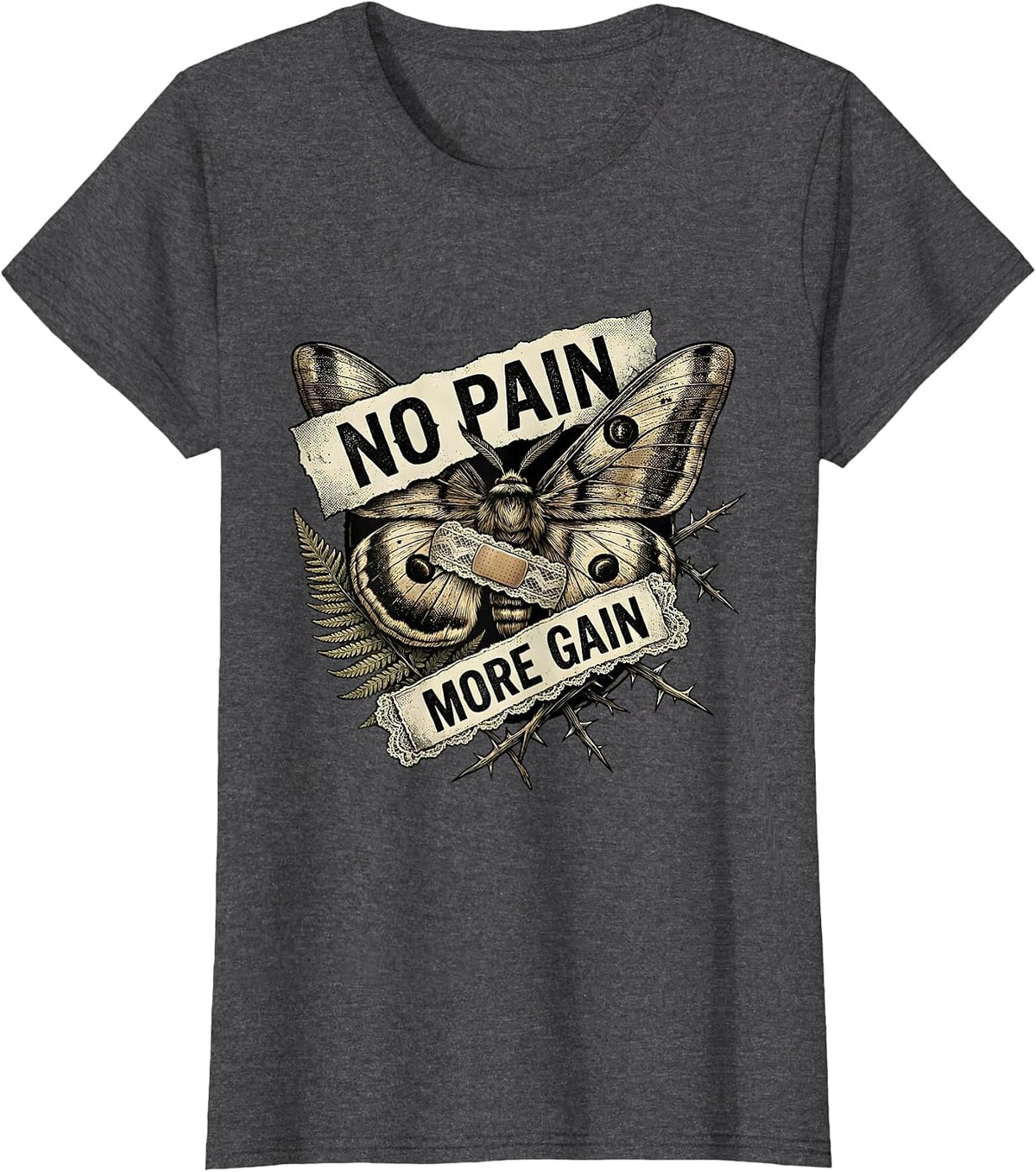 Women's No Pain More Gain Physical Therapy Design T-Shirt - Dark Heather Grey