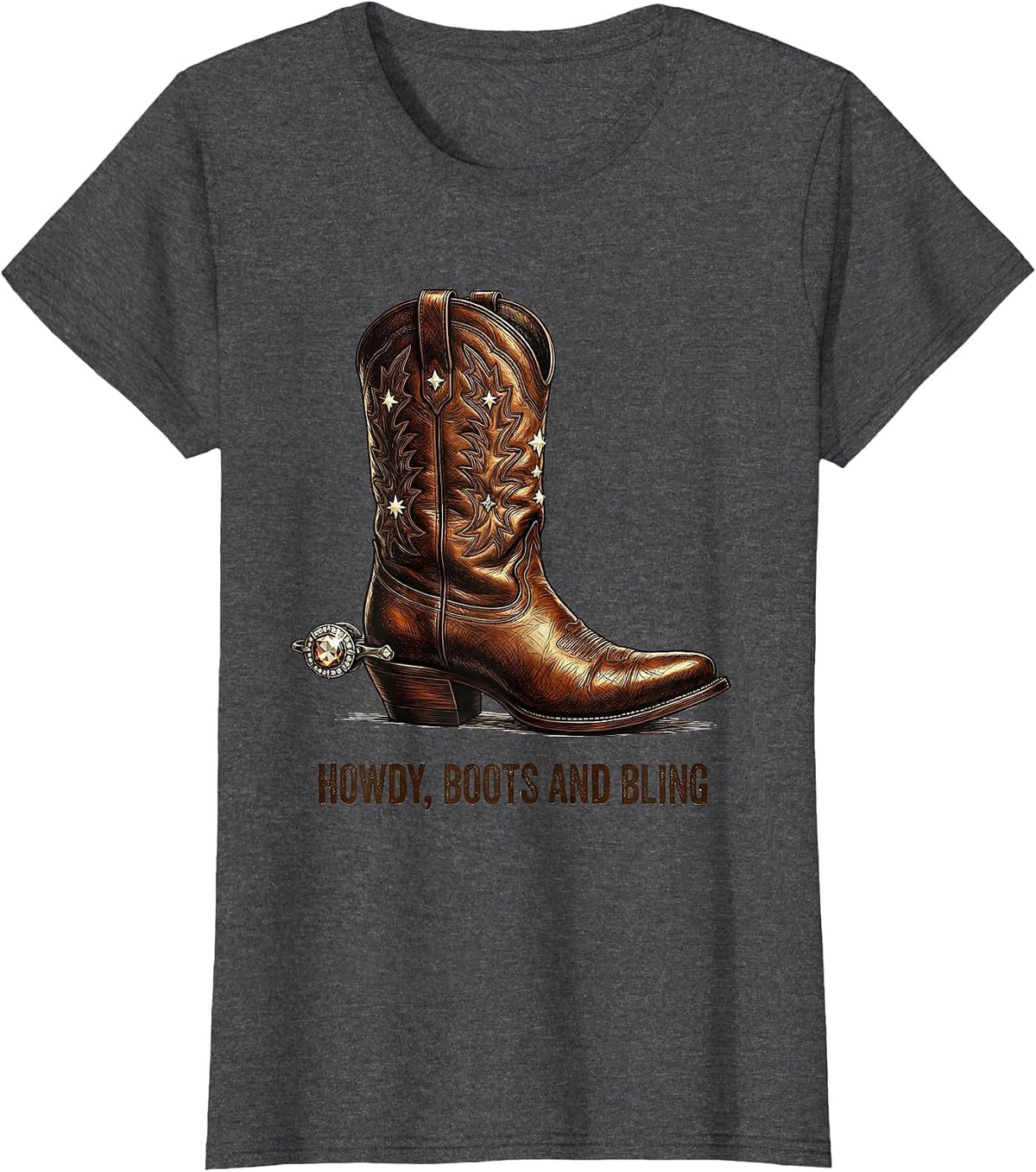 Women's Howdy Boots and Bling Funny Cowgirl Western Rodeo Gift T-Shirt - Dark Heather Grey