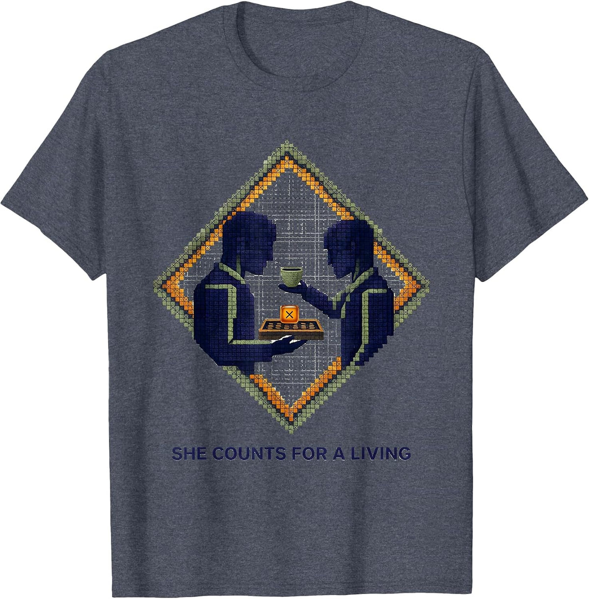 She Counts For A Living Funny Pharmacy Tech Crew T-Shirt - Heather Blue