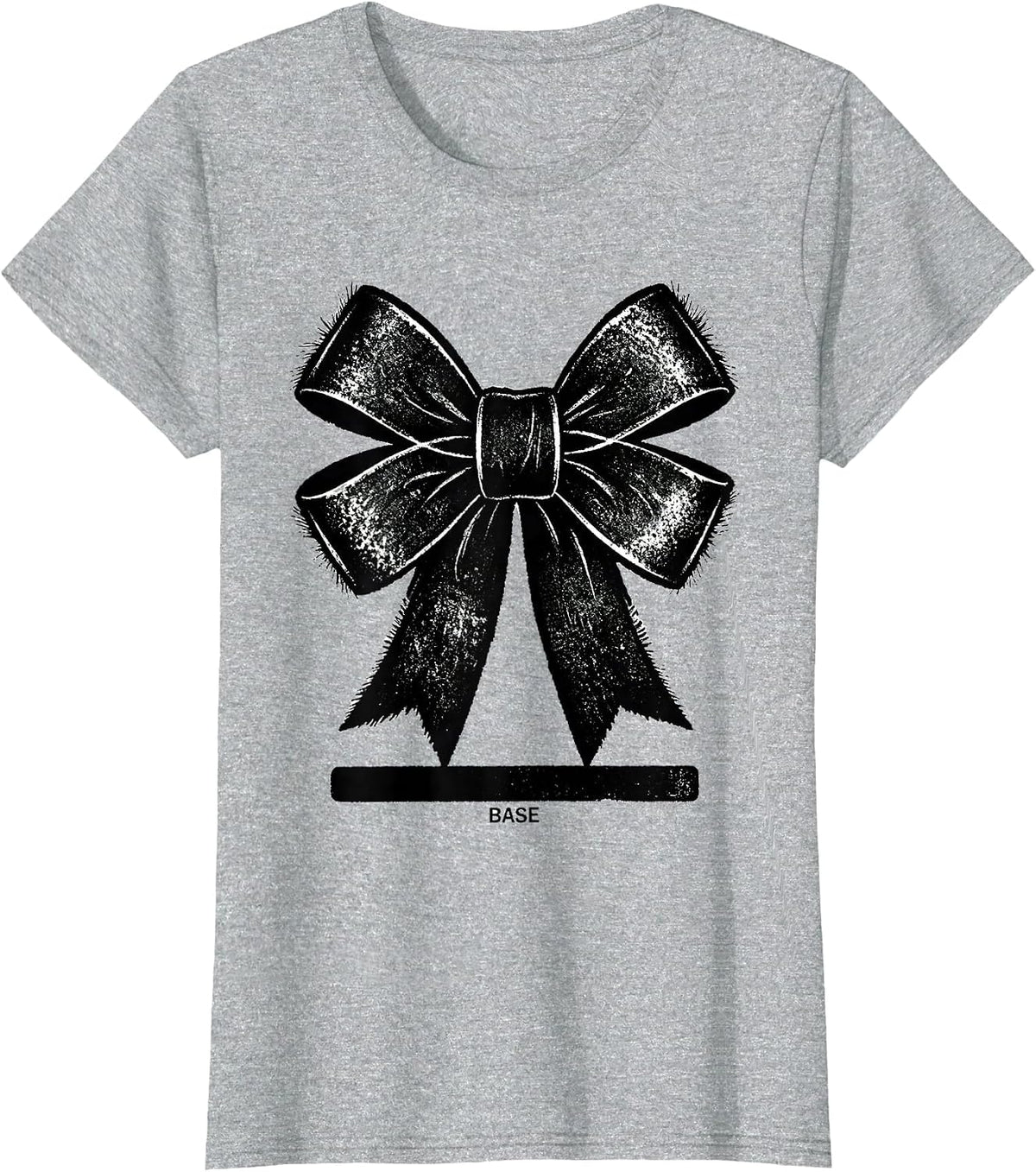 Women's Base Rubber Stamp Coquette Cheer Bow Cheerleader Sport T-Shirt - Heather Grey
