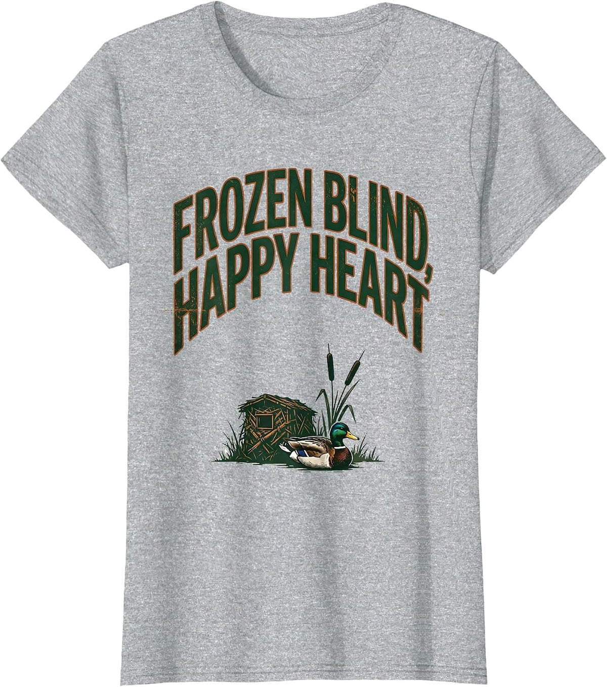 Women's Frozen Blind Happy Heart Vintage Duck Hunting Humor Gift T-Shirt - Heather Grey