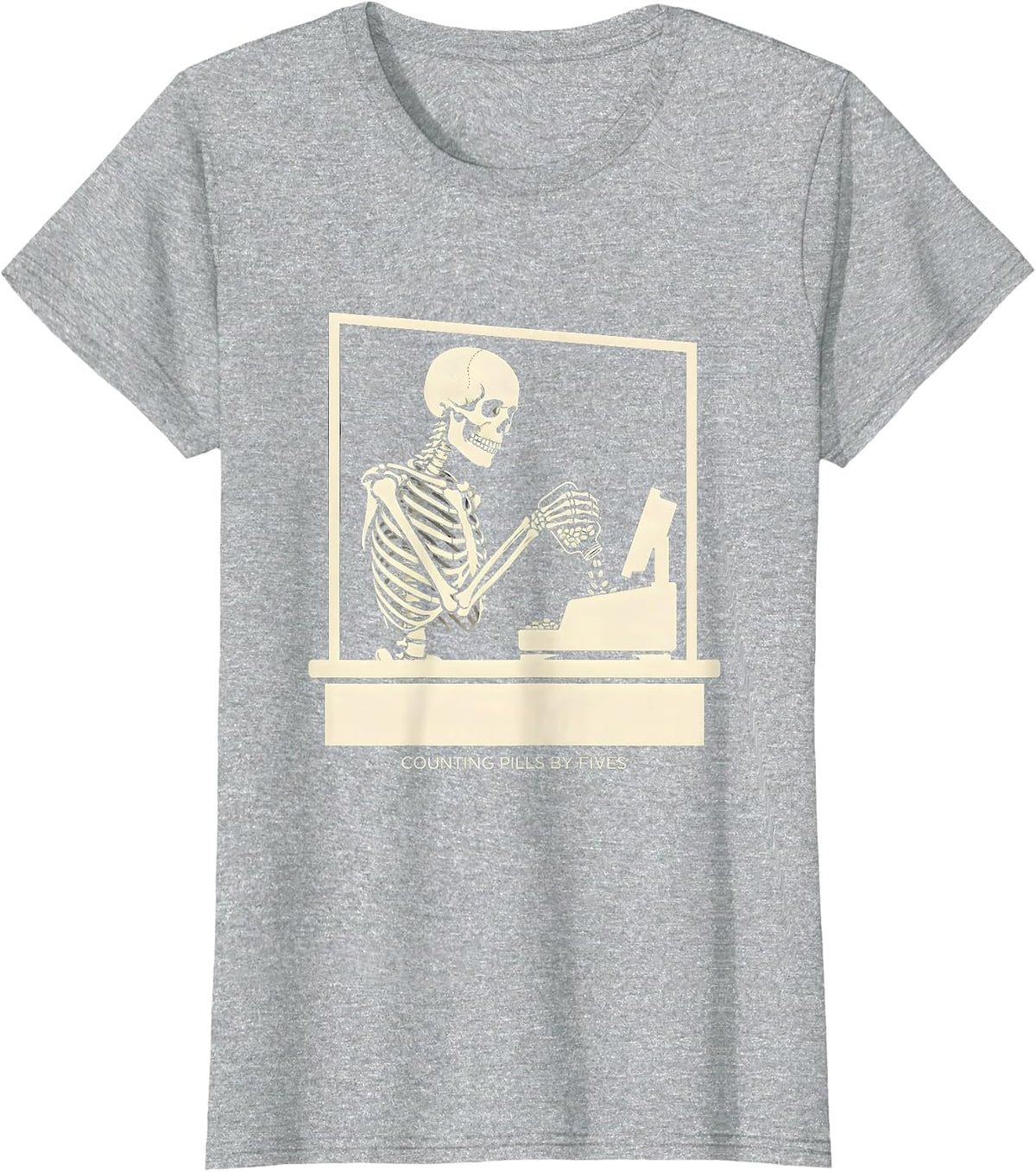Counting Pills By Fives Skeleton Pharmacy Technician T-Shirt - Heather Grey
