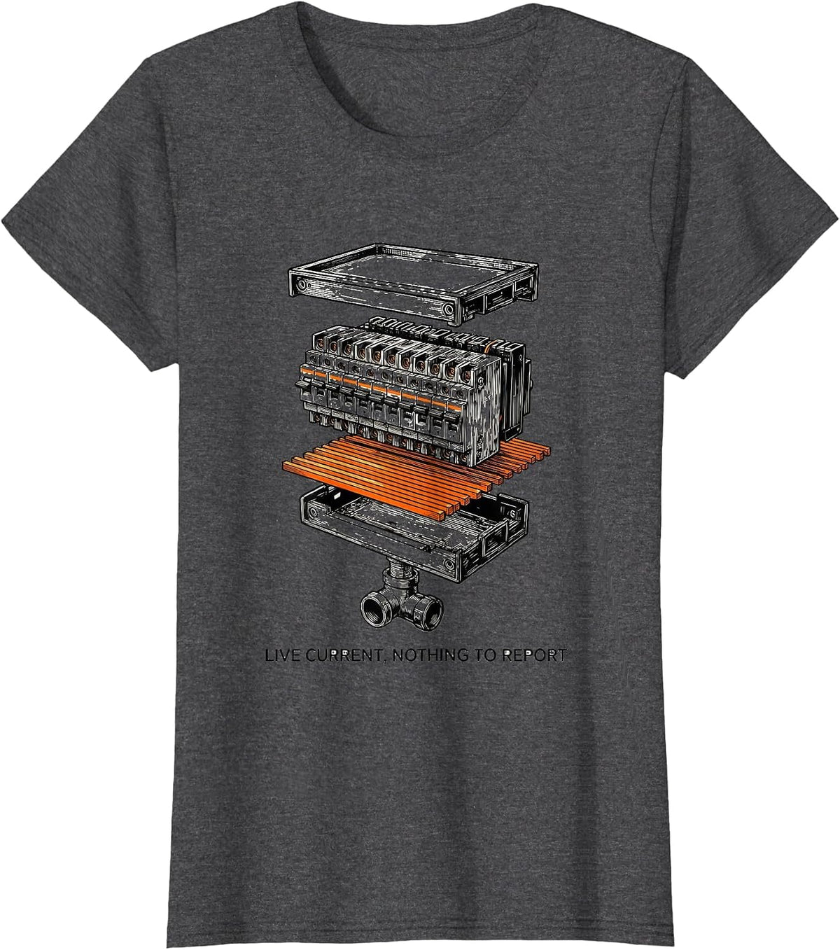 Women's Live Current, Nothing To Report Funny Electrician Skeleton T-Shirt - Dark Heather Grey