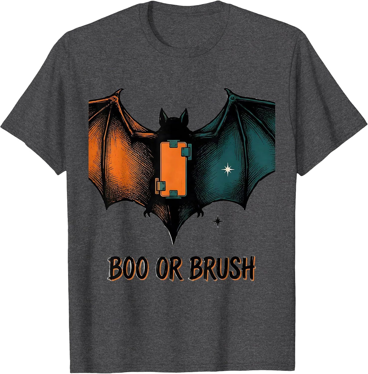 Men's Boo Or Brush Funny Dental Hygienist Halloween Work Humor T-Shirt - Dark Heather Grey