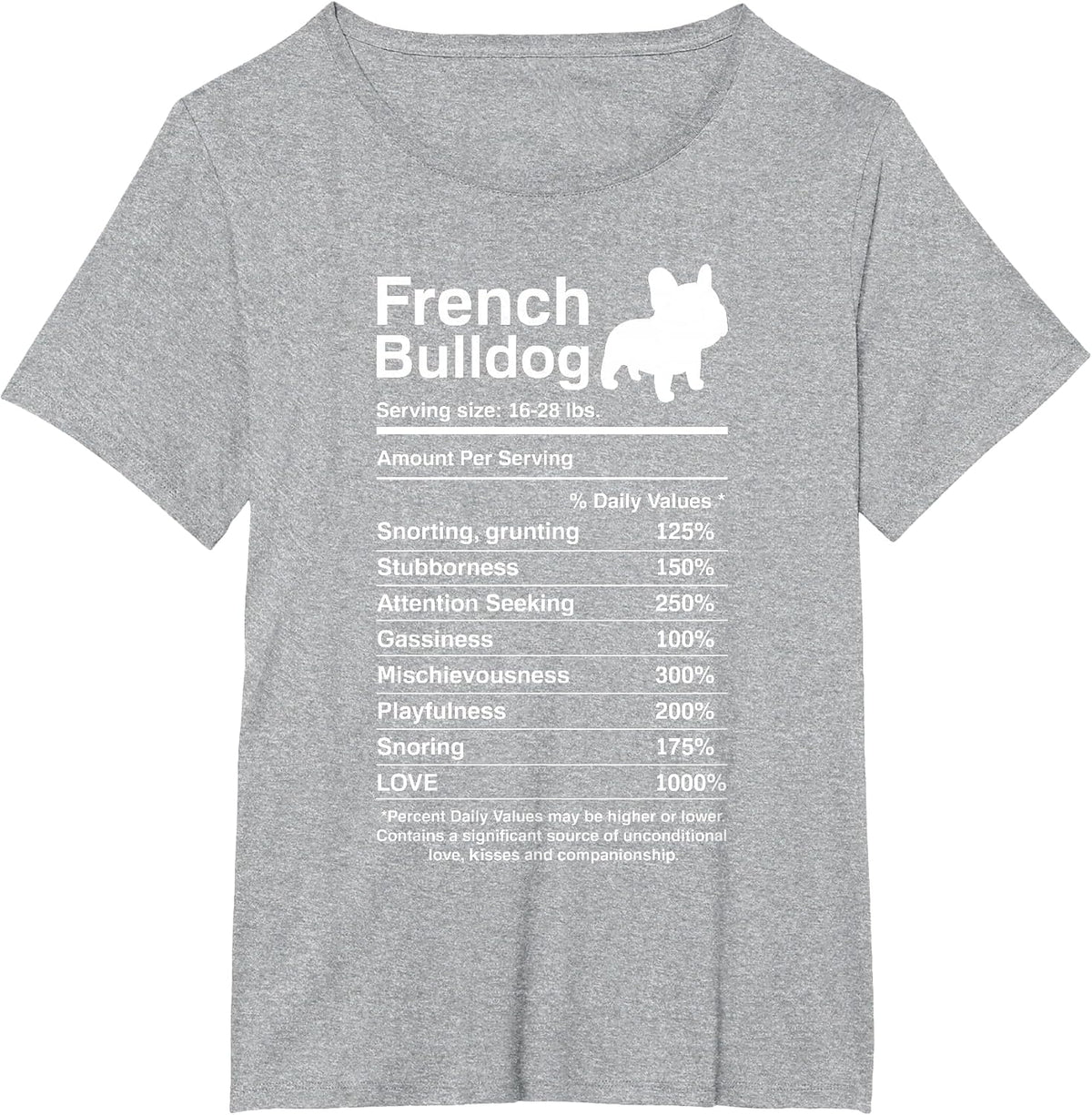 French Bulldog Facts Nutrition Funny Frenchie Lover T-Shirt - Heather Grey