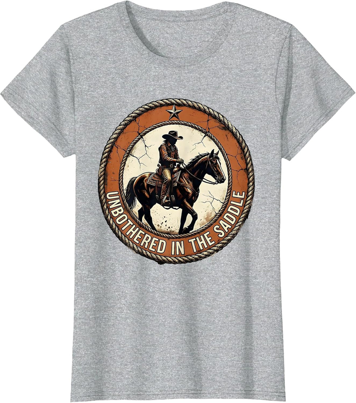 Unbothered In The Saddle Black Cowgirl Design T-Shirt - Heather Grey