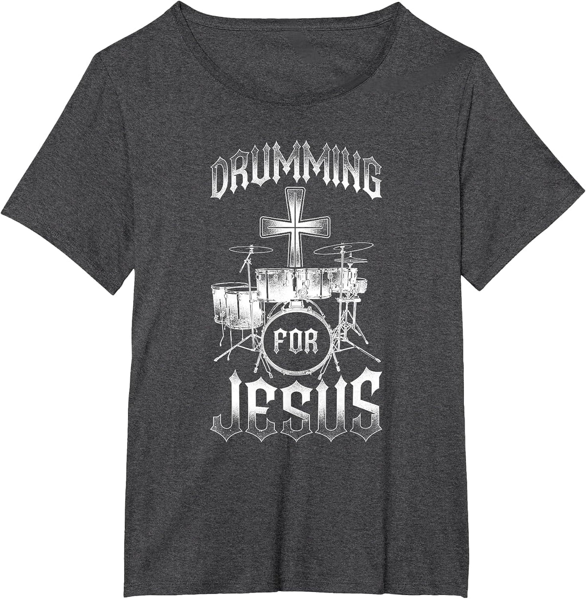 Drummer Drum Set Jesus Faith Cross Vintage Drumming for T-Shirt - Dark Heather Grey