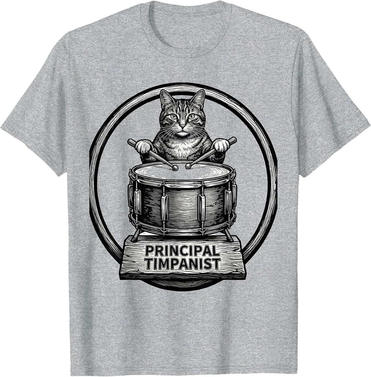 Men's Principal Timpanist Funny Cat Lover Music Rock Humor T-Shirt - Heather Grey
