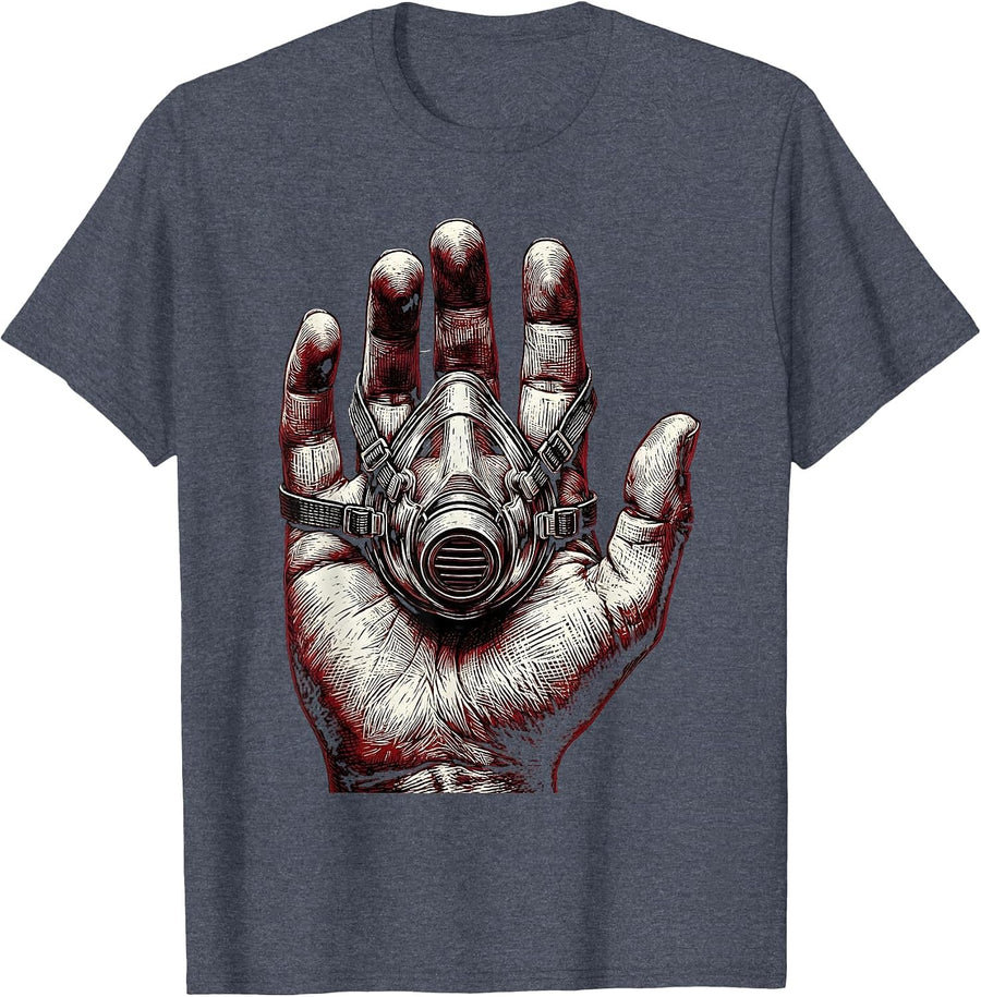 EMT Oxygen Mask Open Hand Graphic Design T-Shirt - Heather Blue
