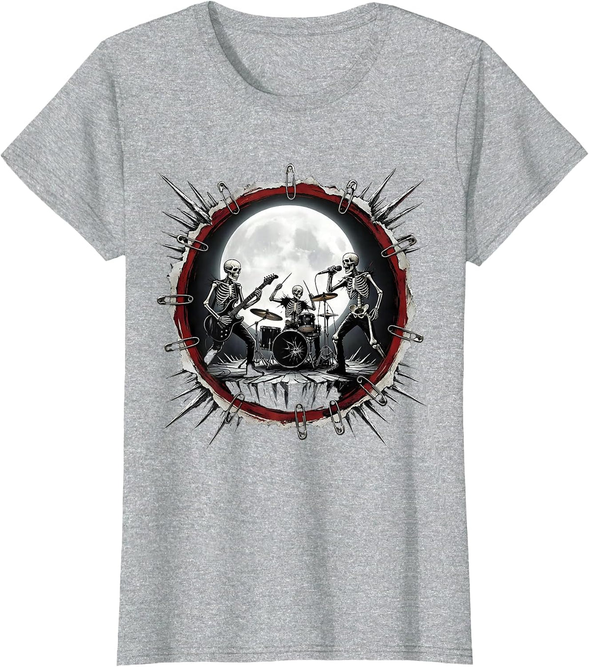 Skeleton Band Moonlit Stage Graphic Tee T-Shirt - Heather Grey