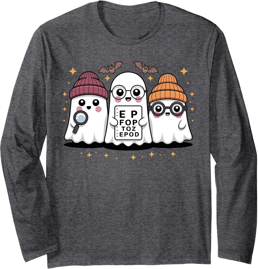 Optometry Halloween Spooky Ophthalmologist Funny Eye Doctor Long Sleeve T-Shirt - Adult Unisex Dark Heather Grey
