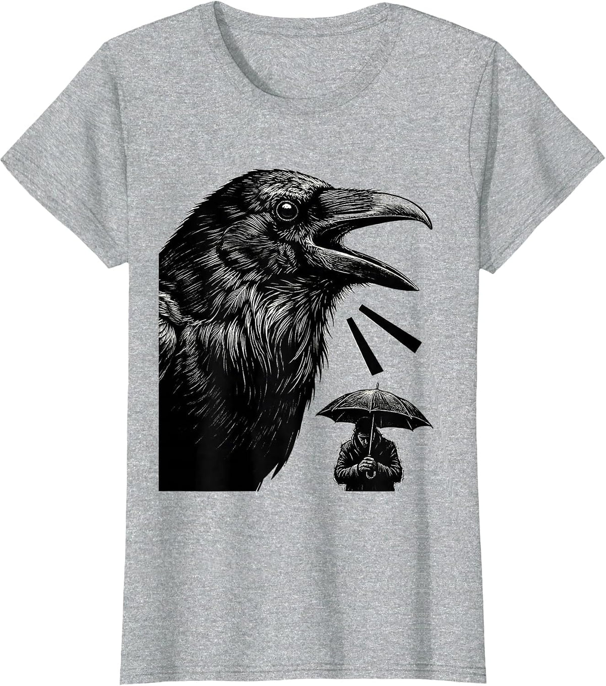 Women's Black Crow Gothic Humor Bird Lover Dark Deadpan T-Shirt - Heather Grey