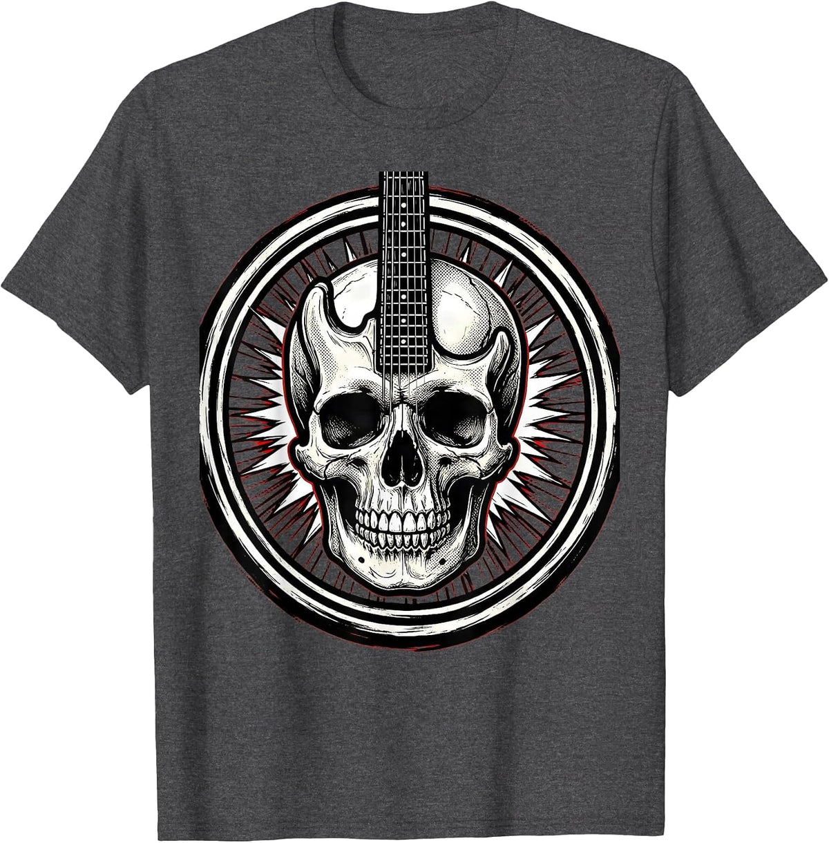 Skull Guitar Body Rock Art Graphic Design T-Shirt - Dark Heather Grey
