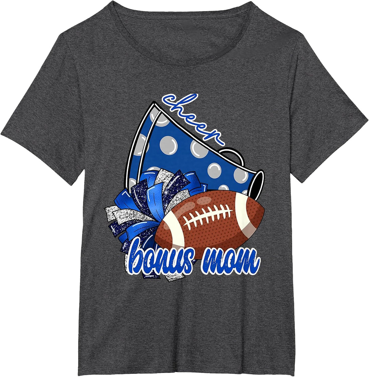 Cute Cheer Bonus Mom Graphic Tee Trendy Megaphone Football T-Shirt - Dark Heather Grey