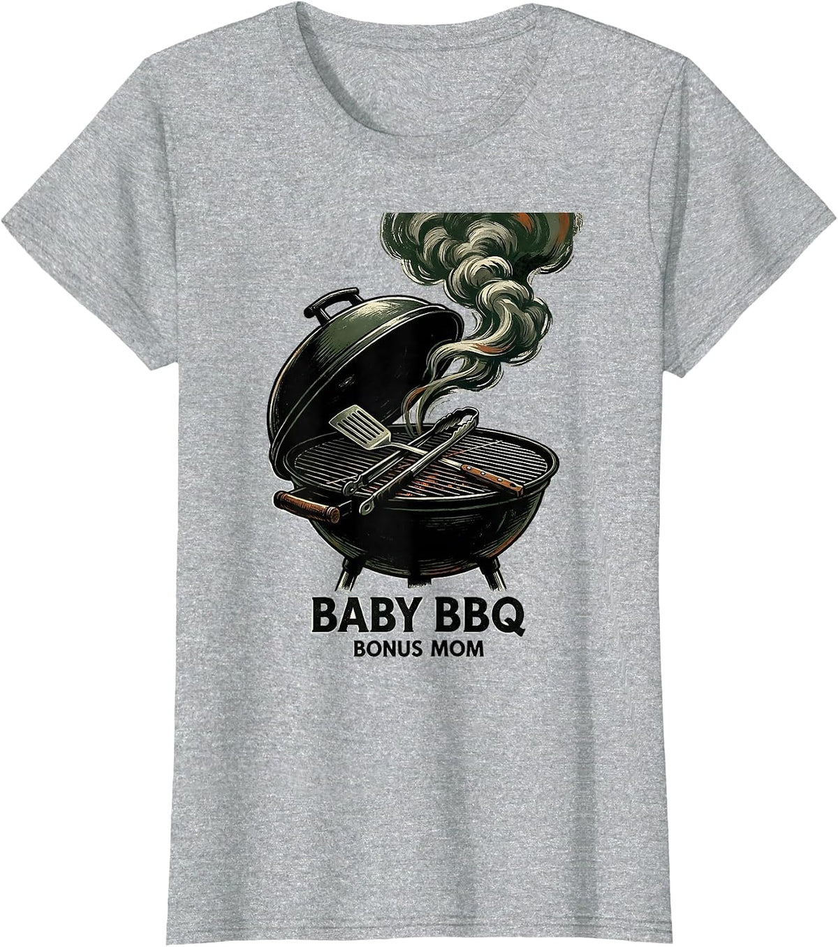 Baby BBQ Bonus Mom Vintage Family Matching Humor T-Shirt - Heather Grey