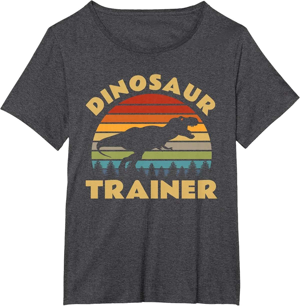Dinosaur Trainer Halloween Costume Retro Sunset Dino Outline T-Shirt - Dark Heather Grey
