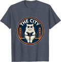 The City Fluffy Cat Golden Gate Bridge Souvenir T-Shirt - Heather Blue