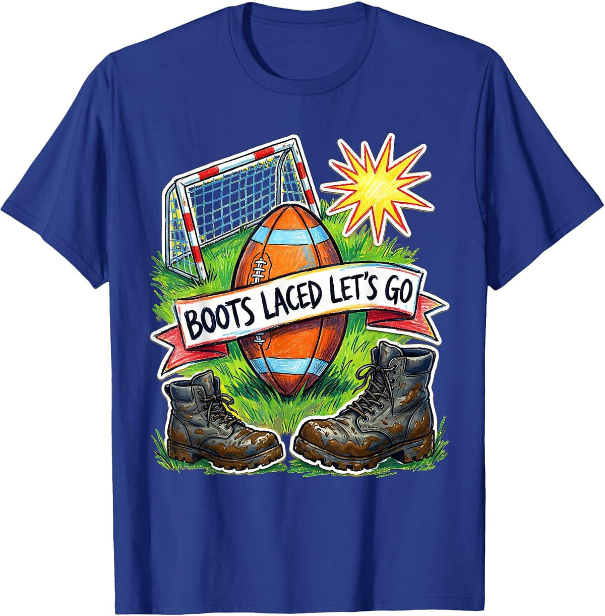 Men's Boots Laced Let's Go Rugby Graphic Design T-Shirt - Royal Blue