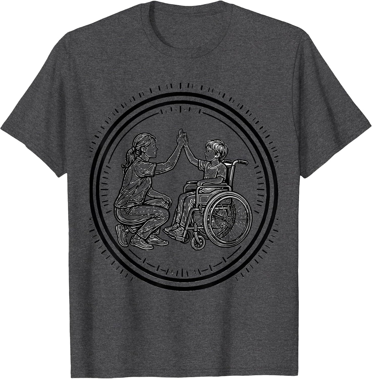 Paraprofessional Wheelchair High Five Illustration T-Shirt - Dark Heather Grey