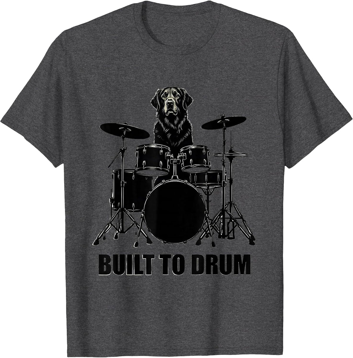 Built To Drum Funny Music Dog Drummer Graphic T-Shirt - Dark Heather Grey