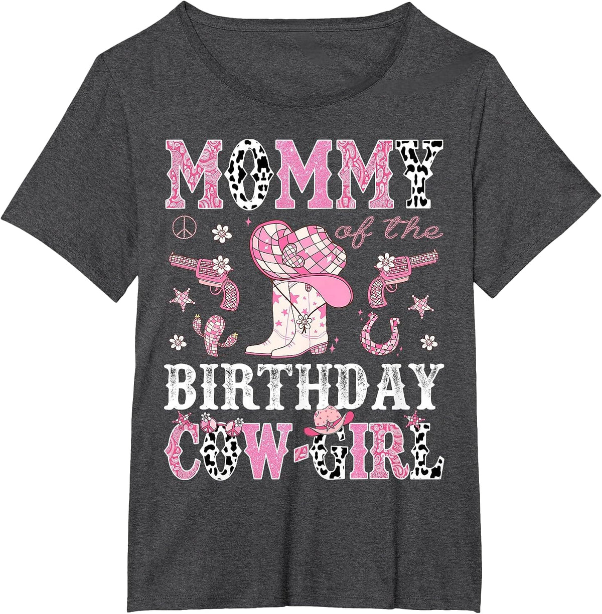 Mommy of The Birthday Cowgirl Pink Disco Rodeo Western T-Shirt - Dark Heather Grey