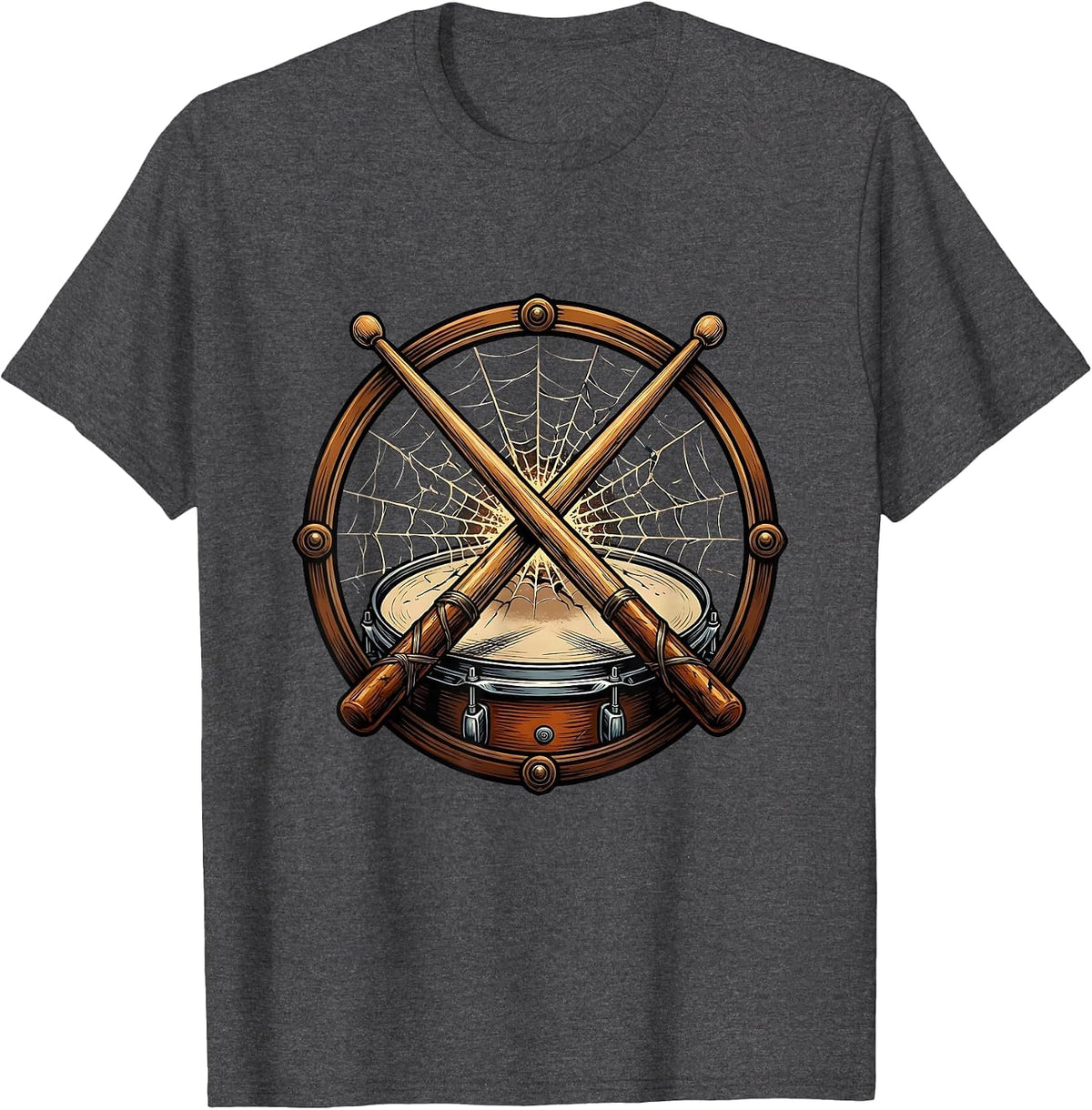 Crossed Drumsticks Cracked Snare Drum Graphic T-Shirt - Dark Heather Grey