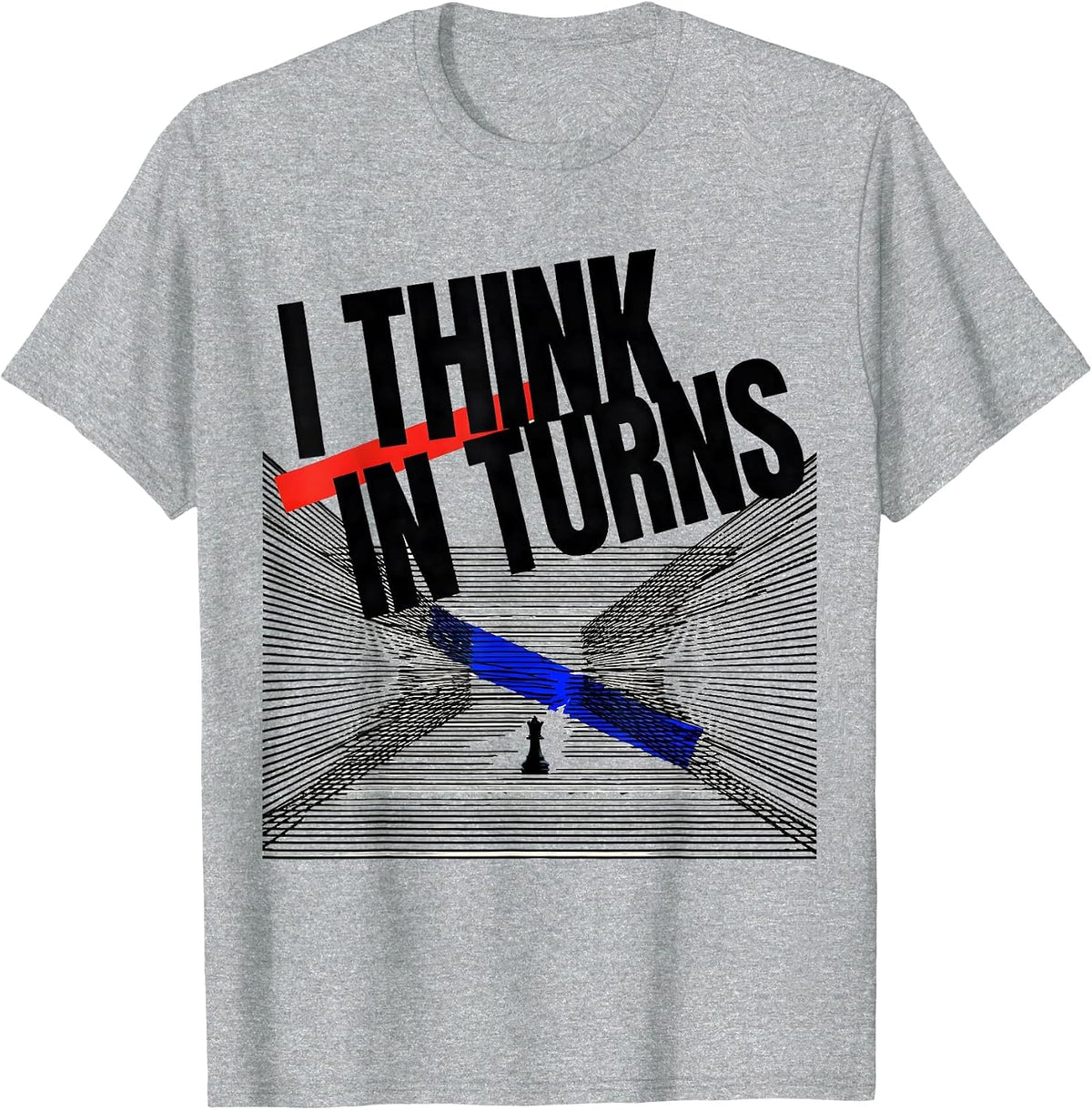 Men's I Think In Turns New Wave Chess Player Humor T-Shirt - Heather Grey
